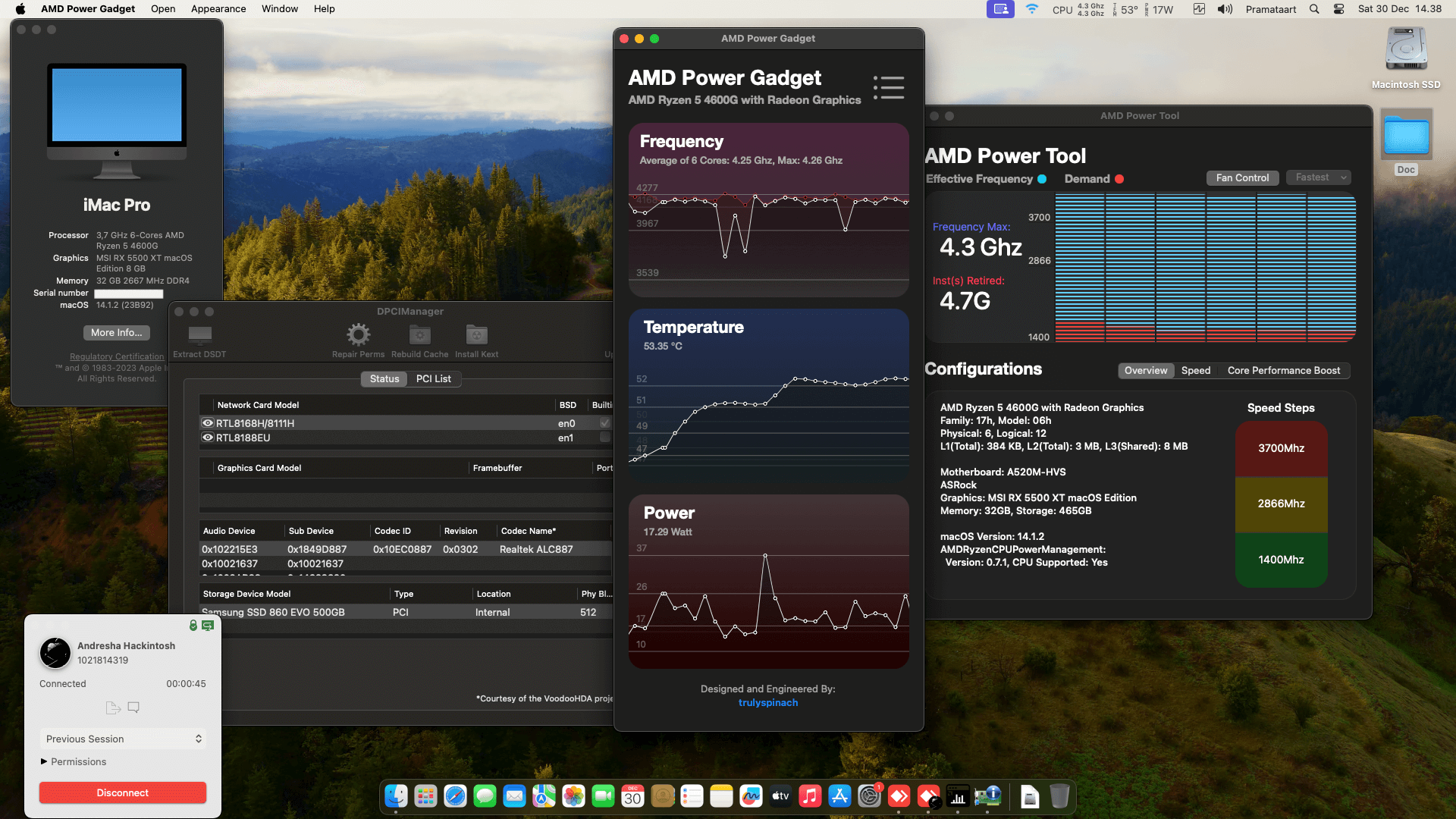 Success Hackintosh macOS Sonoma 14.1.2 Build 23B92 in Asrock A520M-HVS + AMD Ryzen 5 4600G + MSI RX 5500 XT